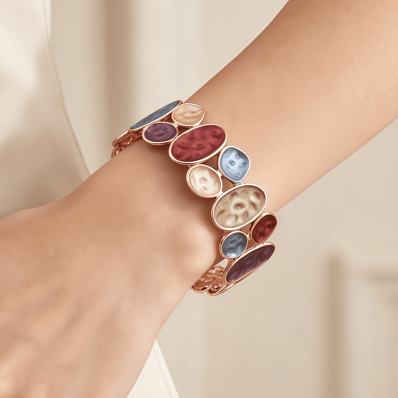 Women's Vintage Enamel Irregular Geometric Shape Elastic Bangle